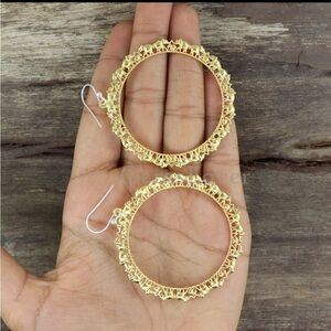 Intricate Gold Lace Elephant Hoop Earrings